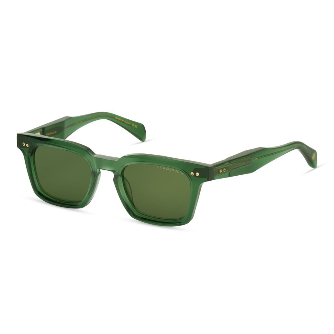 Dita Monolix Translucent Green Square Frame Sunglasses With Metallic Accents