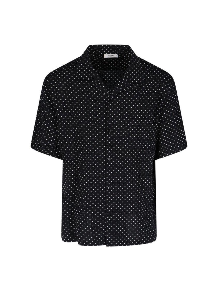 Céline Short-Sleeved Camp Collar Shirt With Contrasting Triomphe Logo Design