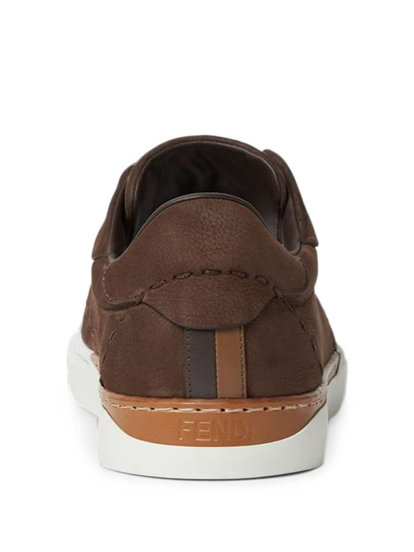 Fendi Dark Brown Slip-On Leather Contrasting Sole Sneakers