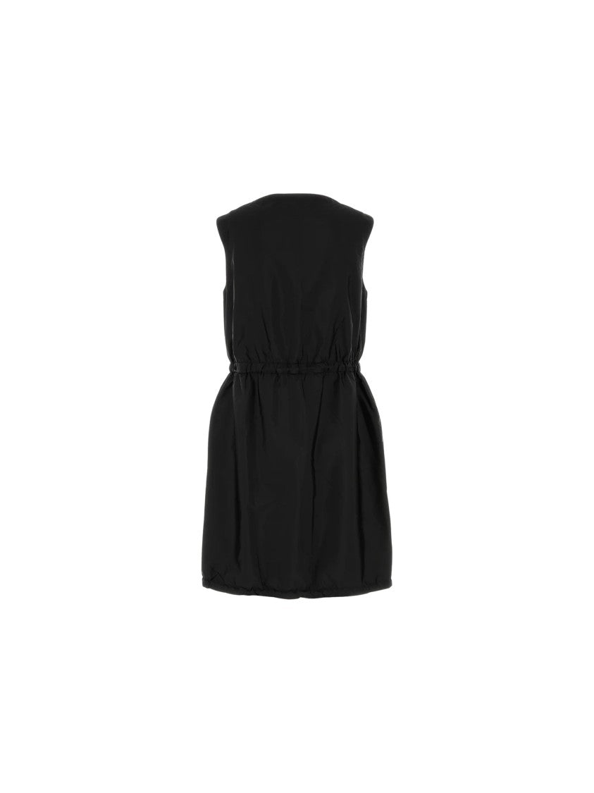 Prada Sleeveless Black Recycled Nylon Dress With Drawstring Waist