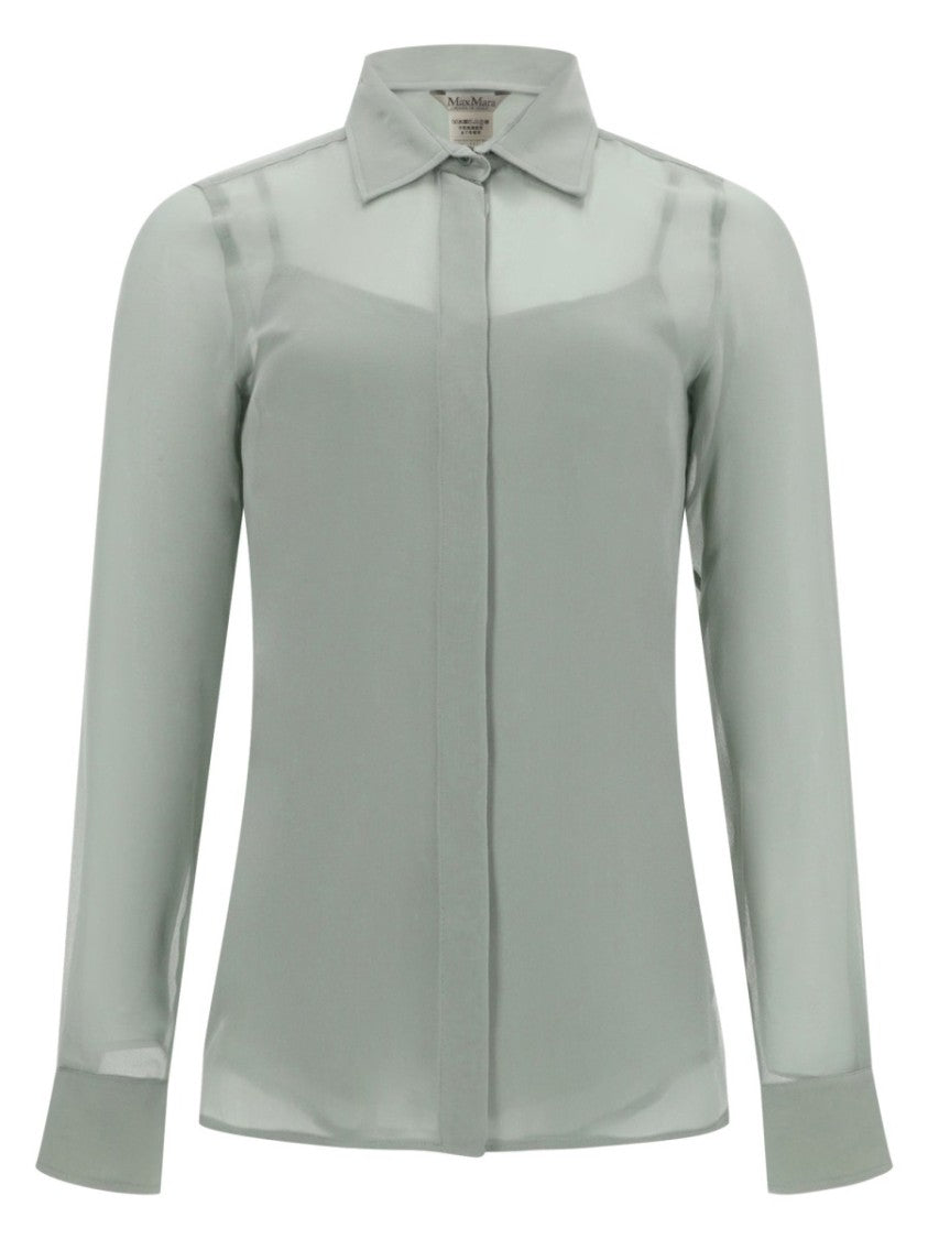 Max Mara Long-Sleeve Classic Collar Silk Shirt
