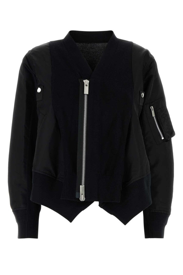 Sacai Black Cotton Blend And Nylon Bomber Jacket