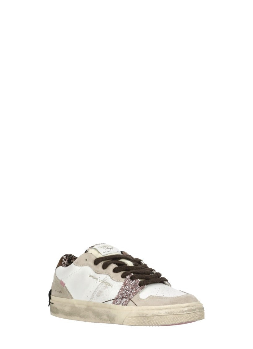 Crime London White Playoff Suede Glitter Leather Sneakers