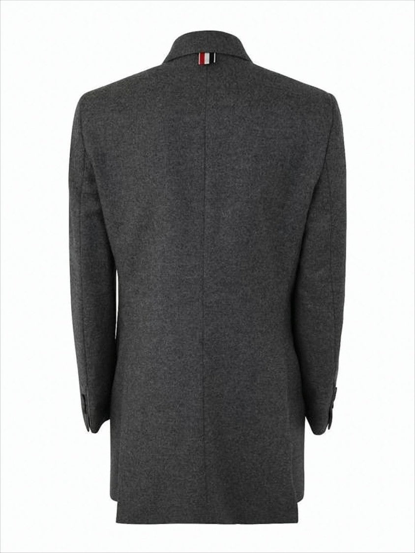 Thom Browne Double-Breasted Tailored Coat With Notched Lapels And Striped Detailing