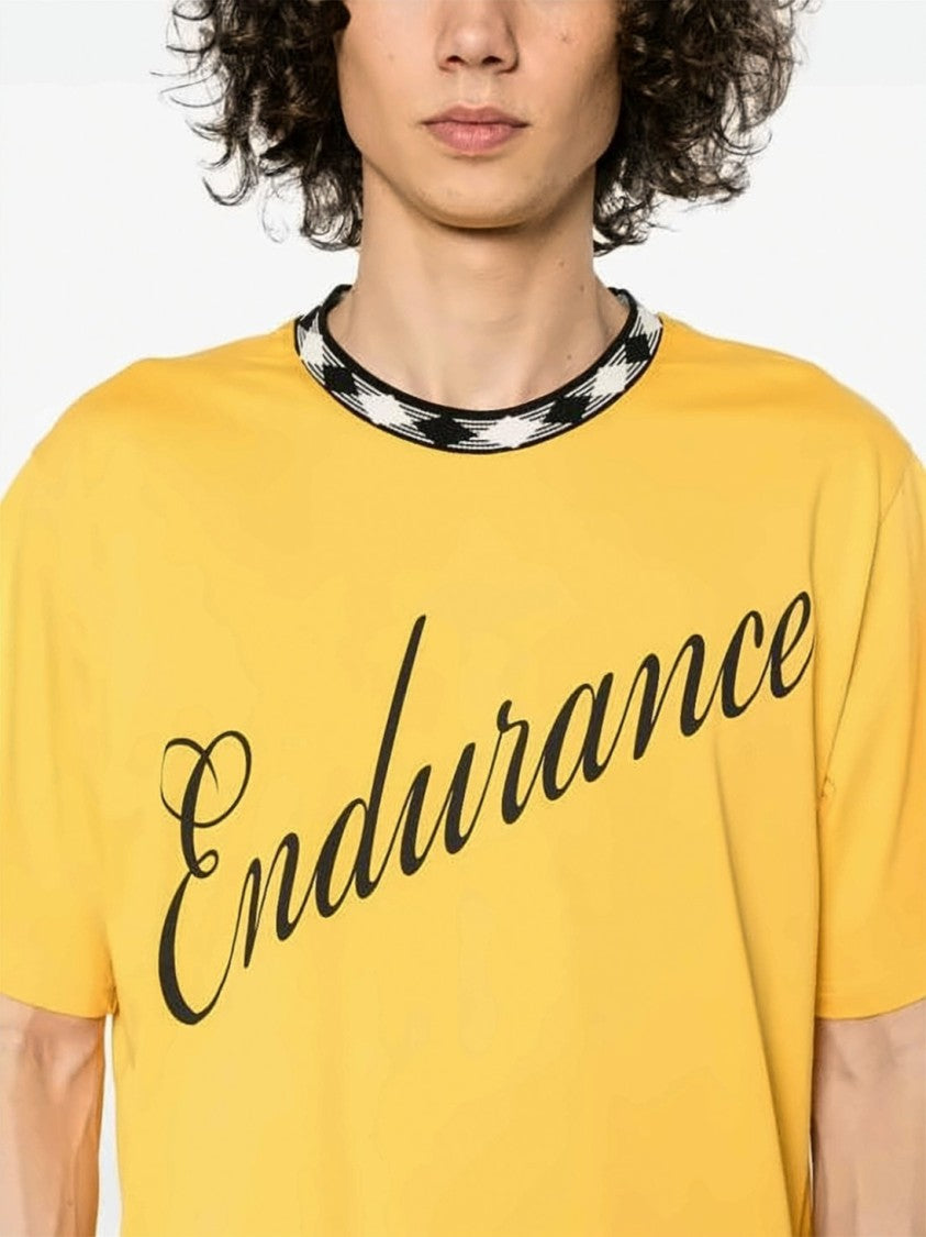 Wales Bonner Short-Sleeved T-Shirt With Checkered Neckline And Bold Graphic