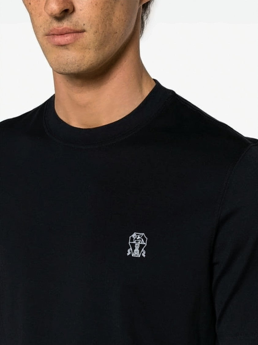 Brunello Cucinelli Cotton Jersey Crew Neck T-Shirt With Embroidered Logo