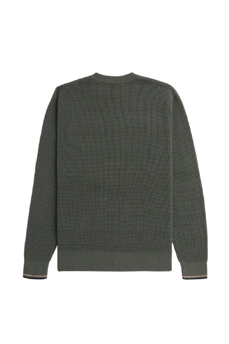 Fred Perry Green Textured Crew Neck Sweater