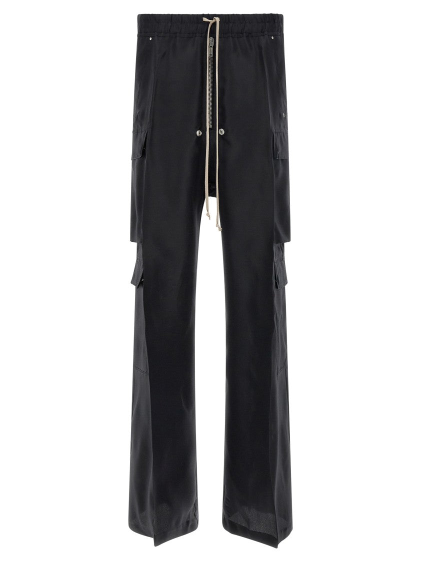 Rick Owens Cargobelas Black Silk Pants With Adjustable Drawstring