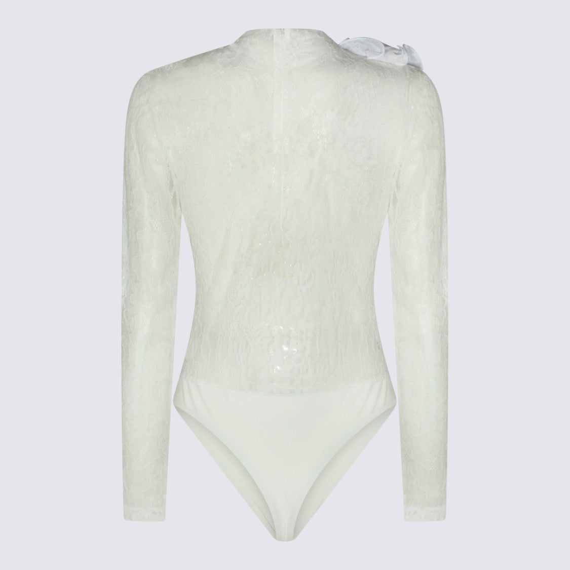 Nissa Long-Sleeved Bodysuit With Floral Lace Overlay And Elegant Embellishment