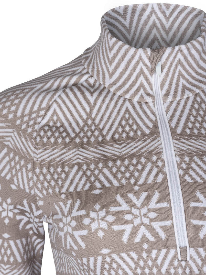 Newland Long-Sleeve High-Collar Top With Geometric Yoke