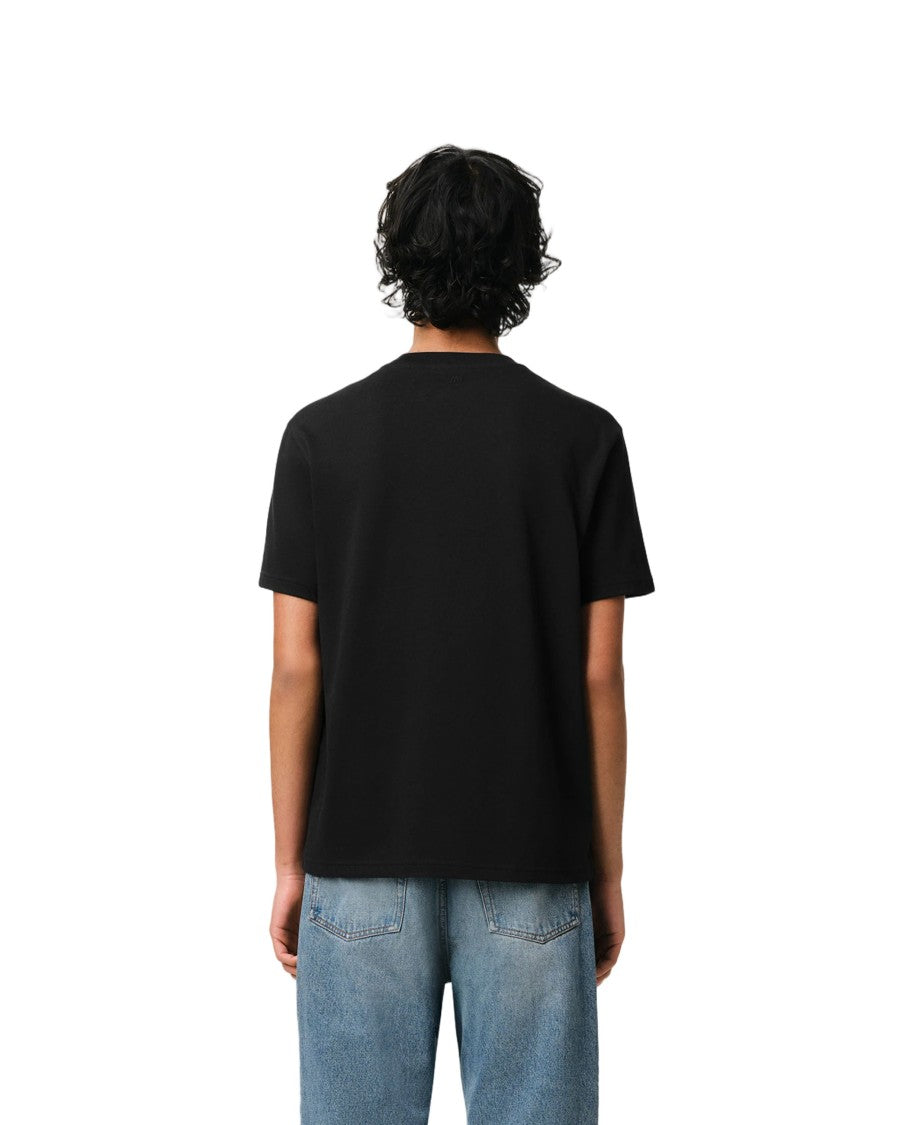 Ami Paris Short-Sleeve Black Cotton T-Shirt With Embossed Heart Design