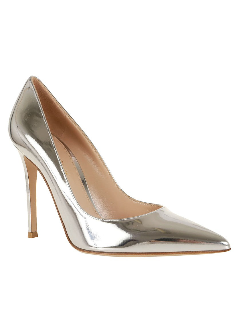 Gianvito Rossi Pointed-Toe Silver Metallic Pumps With Stiletto Heel