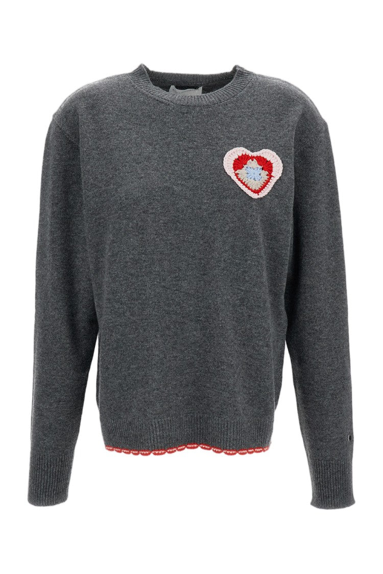 Stella Mccartney Grey Crochet Heart Virgin Wool Sweater