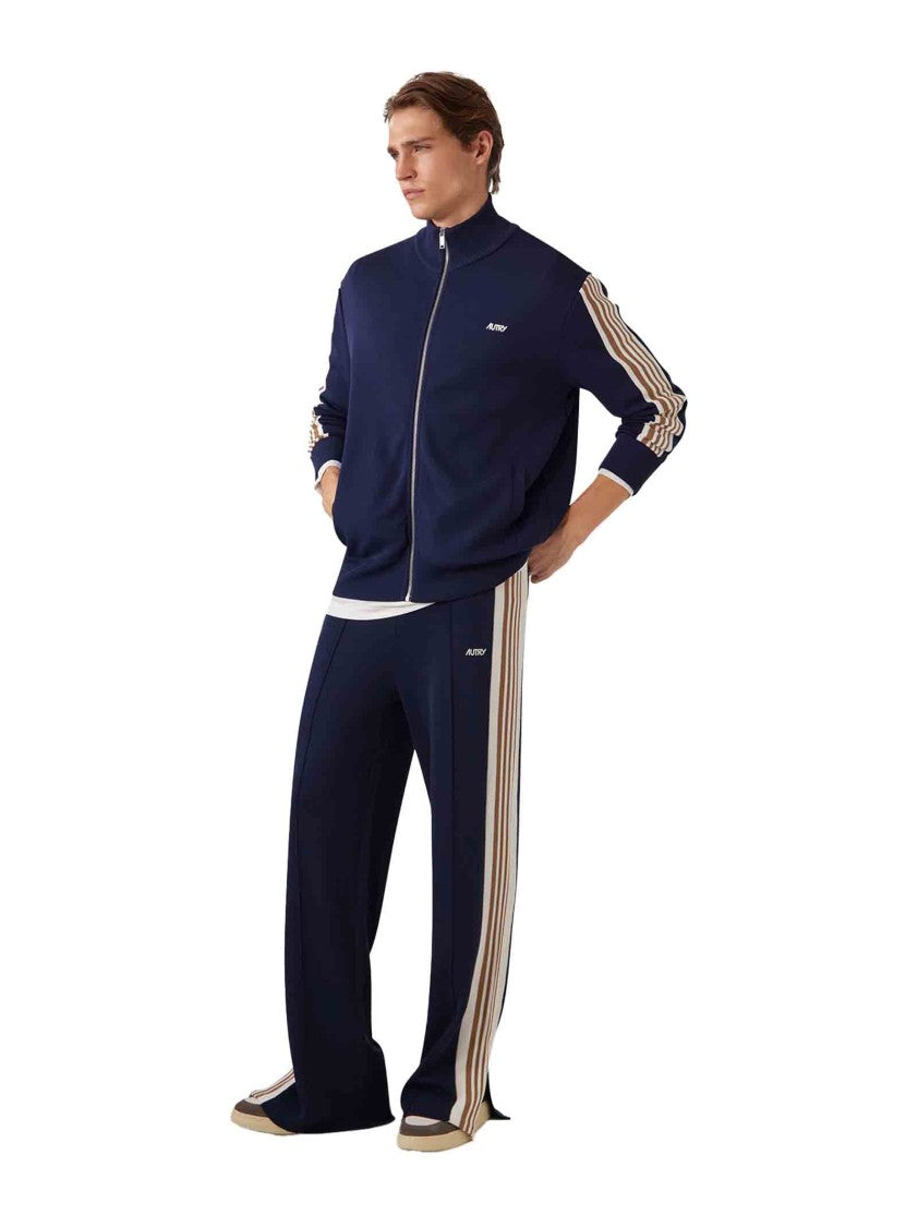 Autry Navy Blue Joggers With Beige Side Stripes