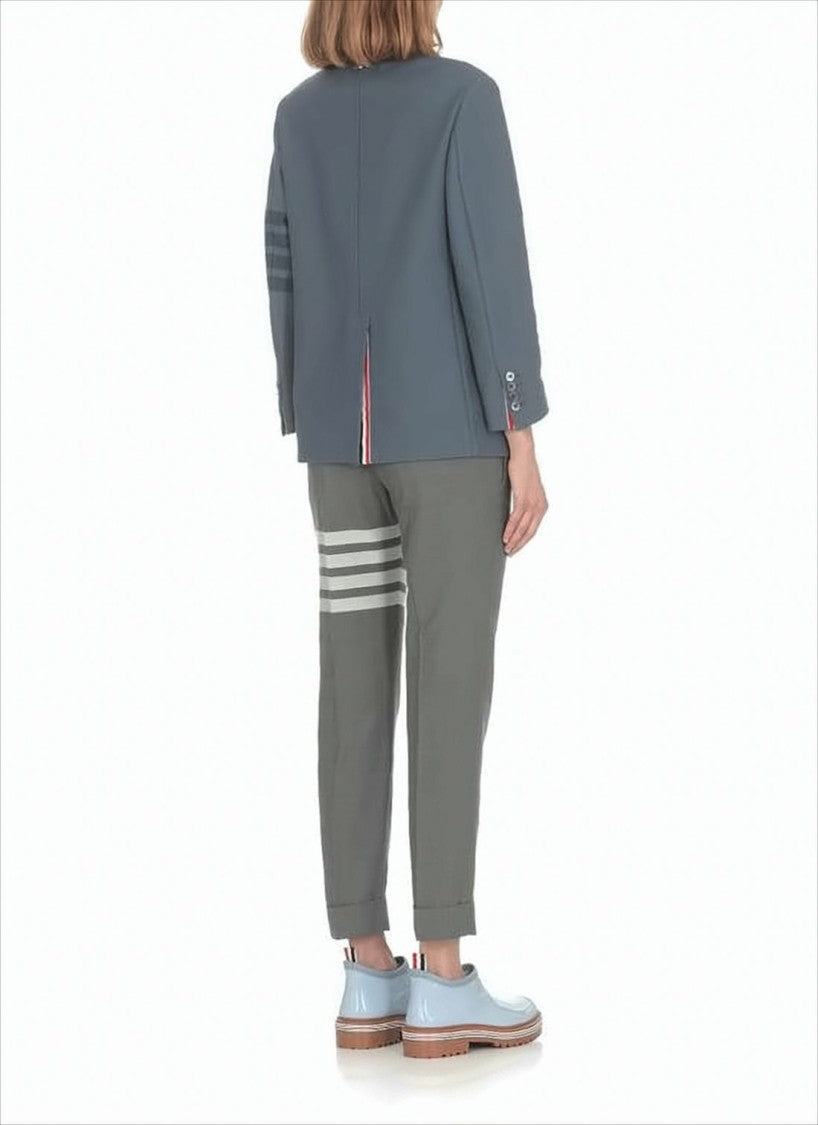 Thom Browne Tailored Grey Wool Straight Pants With Signature Stripe Detail