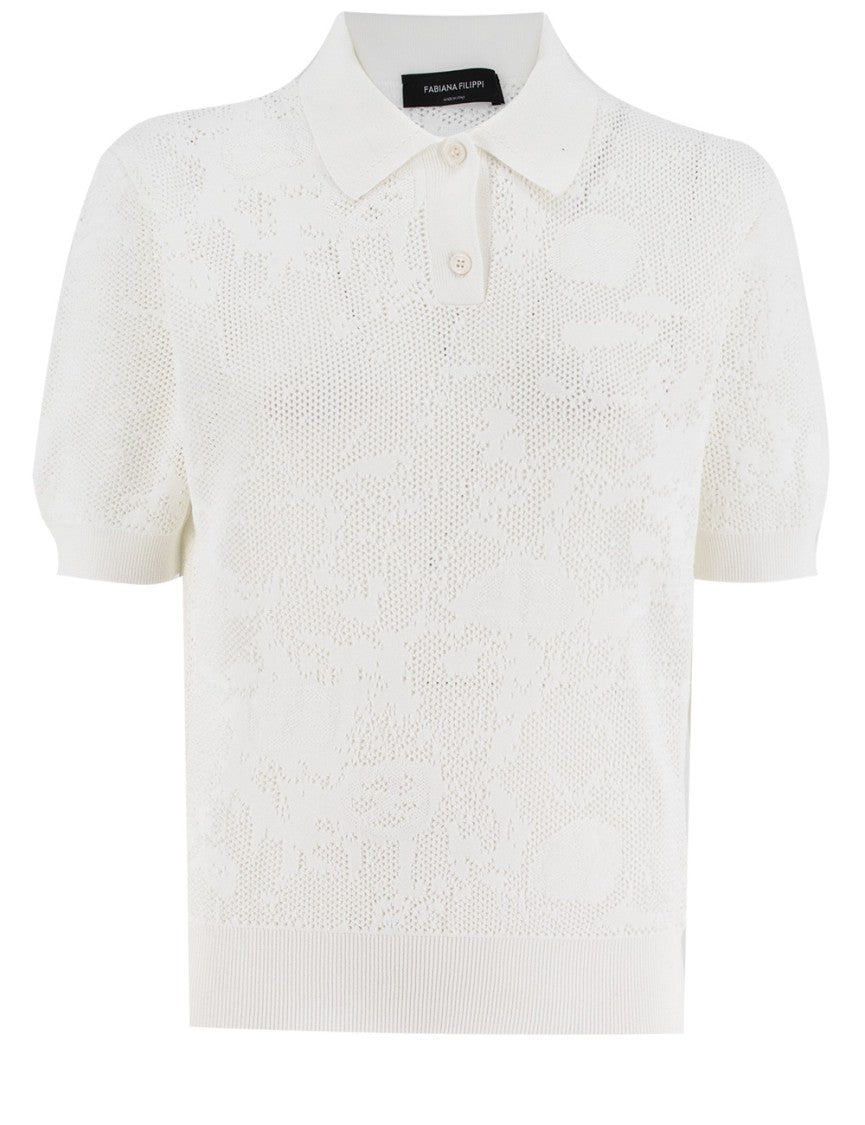 Fabiana Filippi Textured Jacquard Print Cotton Polo Shirt