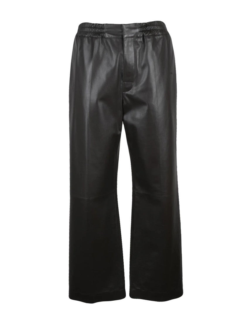 Bottega Veneta Wide-Leg Leather Trousers With Elastic Waistband And Zip Closure