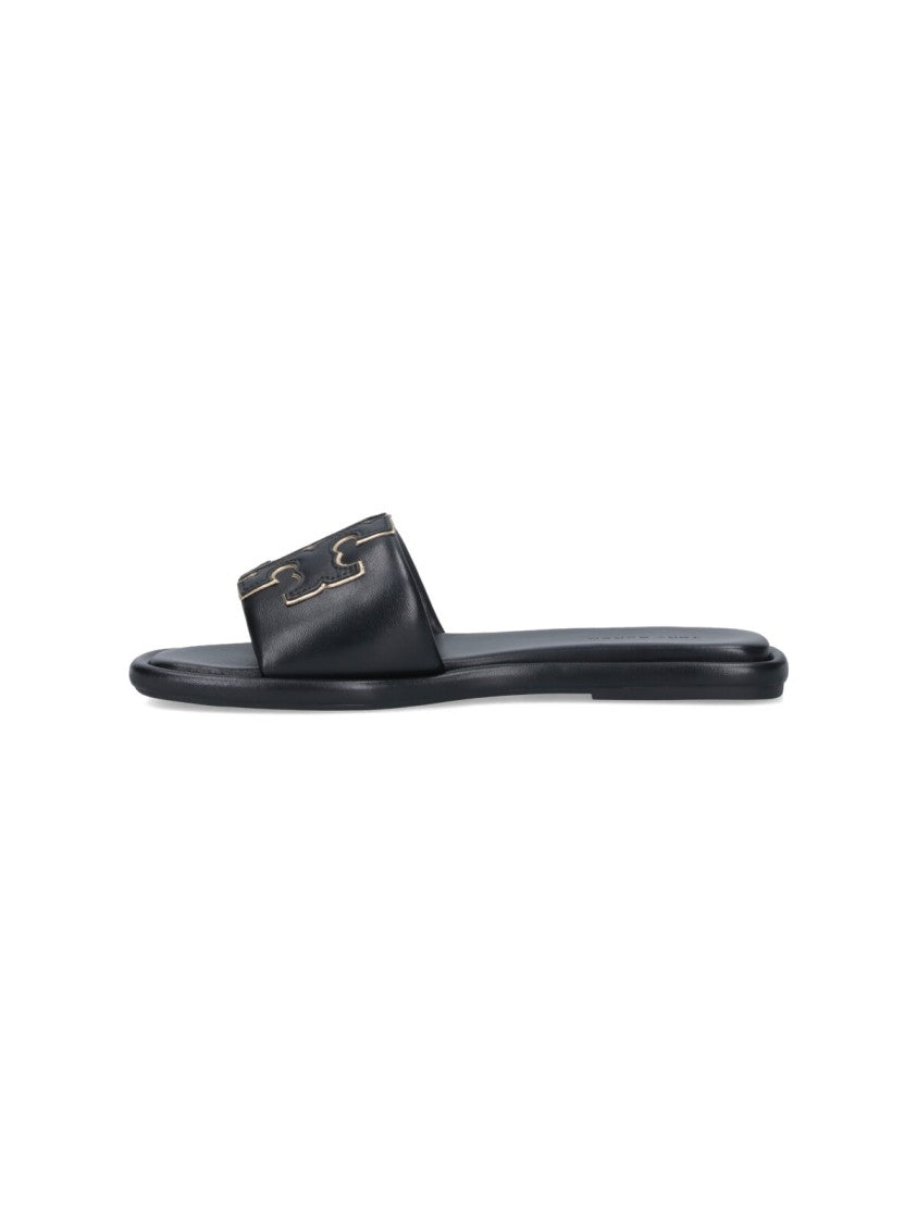 Tory Burch Double "T" Slide Sandals – Black