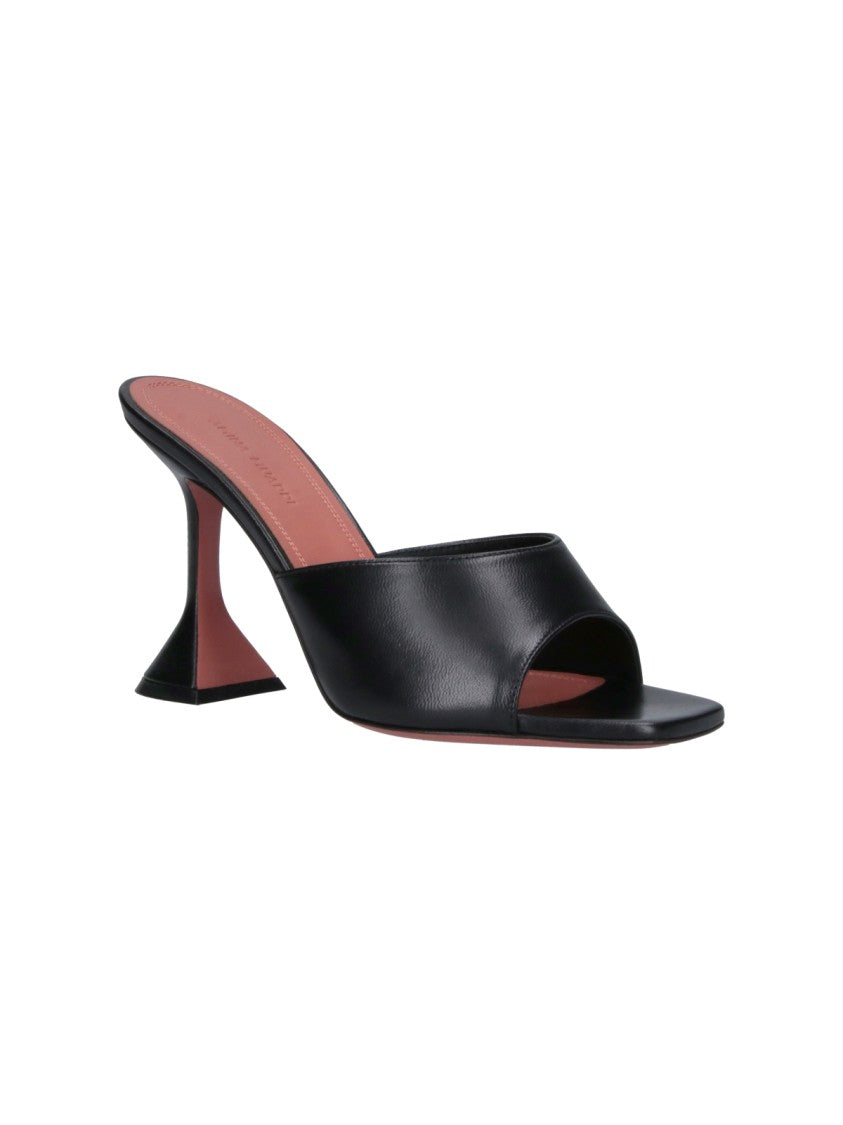 Amina Muaddi Black Lambskin Leather Pumps With Sculptural Heel