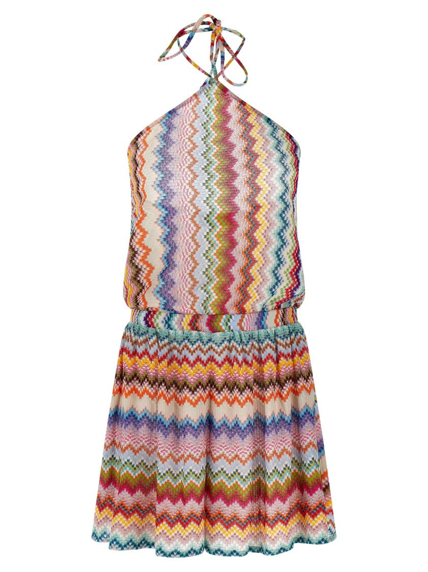 Missoni Zigzag Knit Off-The-Shoulder Jumpsuit With Tie-Up Neck