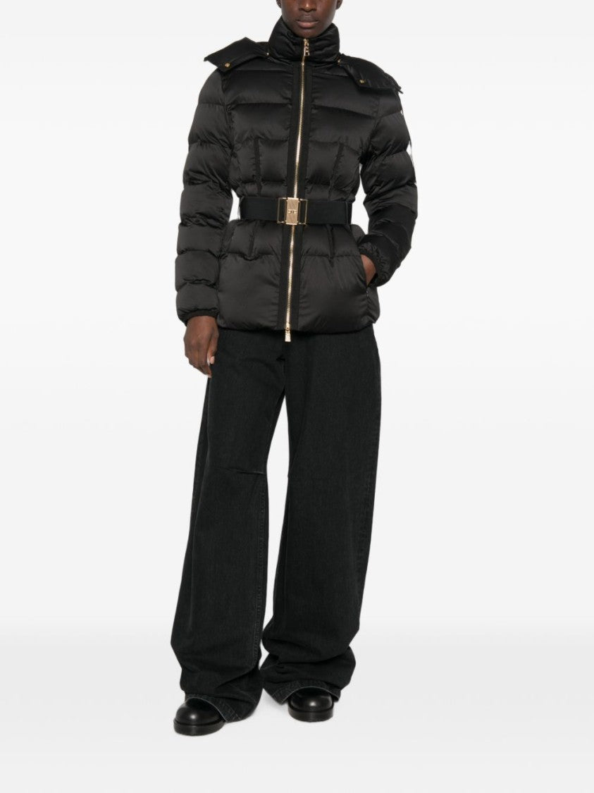 Elisabetta Franchi Quilted Padded Jacket With Gold Hardware And Belted Design