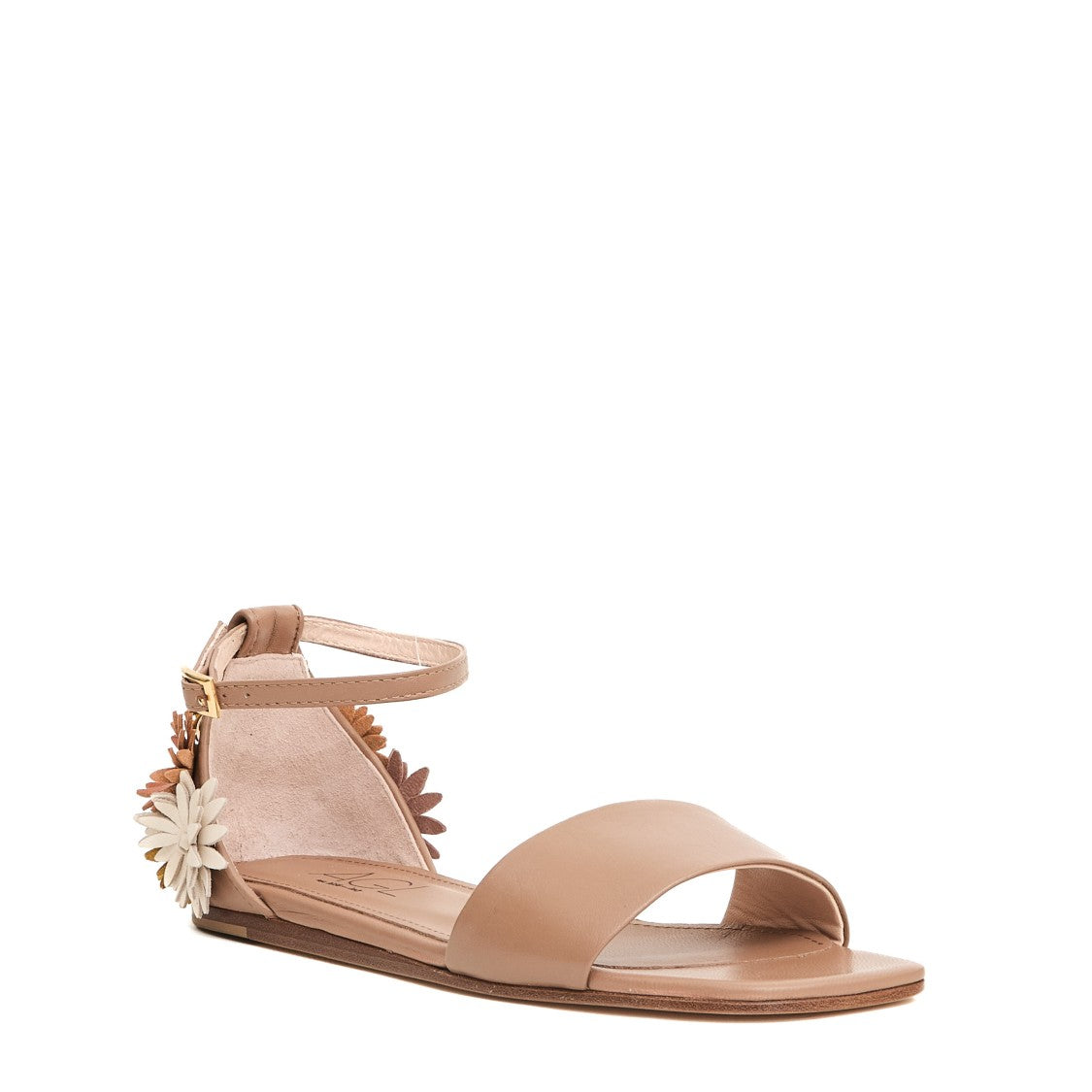 Agl Low Leather Sandals With Floral Appliqués