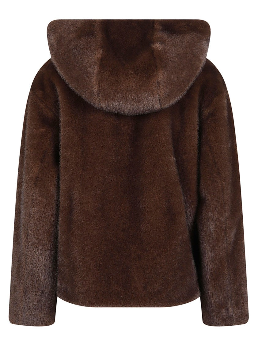 P.A.R.O.S.H. Plush Faux Fur Jacket With Hood And Cropped Silhouette