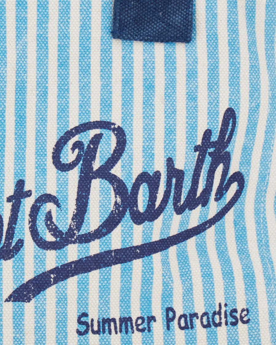 Mc2 Saint Barth Medium Tote Bag In Striped Cotton Canvas With Detachable Strap