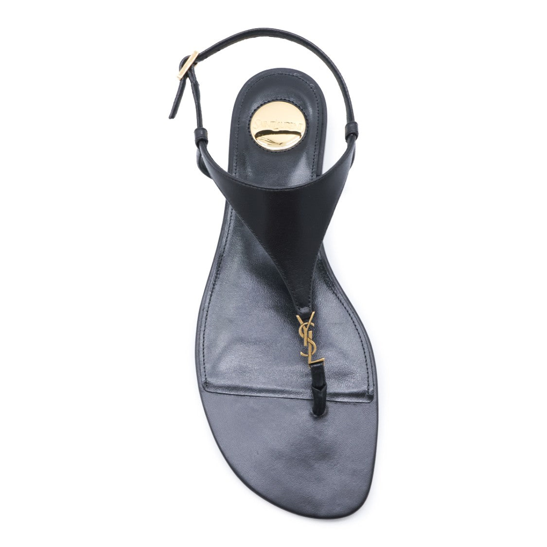 Saint Laurent Black Cassandra Leather Flat Sandals