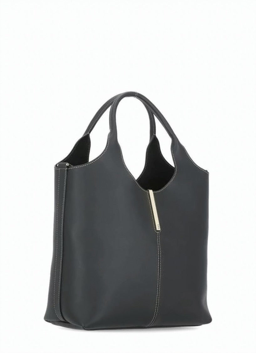Tod's Structured Black Calf Leather Tote With Cutout Handle