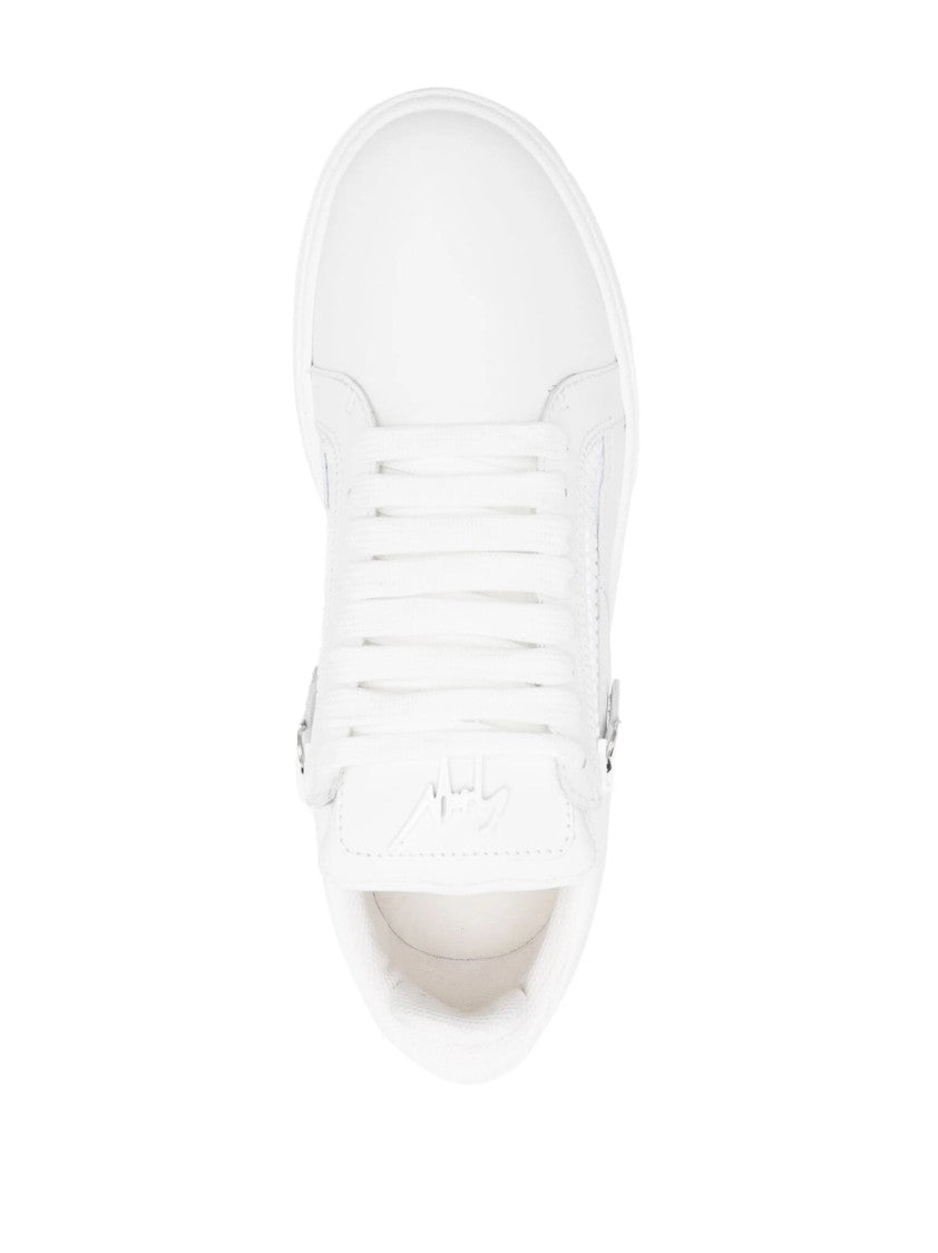 Giuseppe Zanotti White Gz 94 Side Zipper Low-Top Leather Sneakers