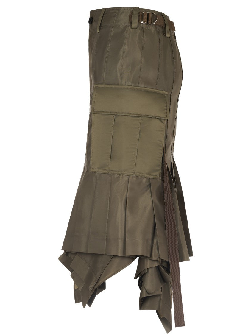 Sacai Pleated Twill Skirt With Layered Hem