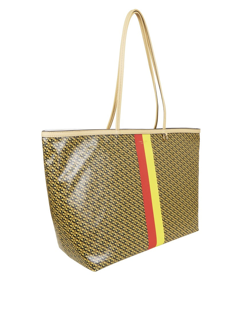 Tory Burch Yellowish-Brown Racer Cotton-Blend Tote Bag