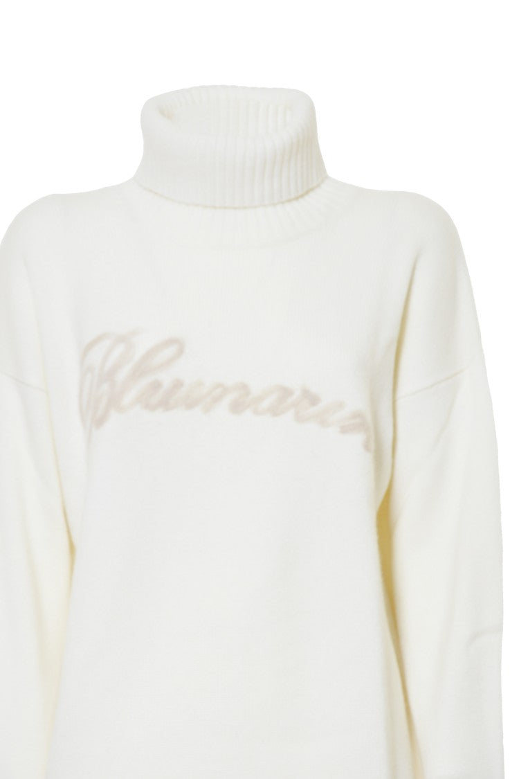 Blumarine Butter White Cashmere Turtleneck Sweater