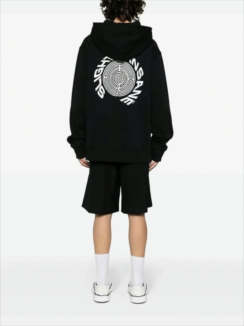 Oamc Relaxed-Fit Black Hoodie With Circular Graphic Design