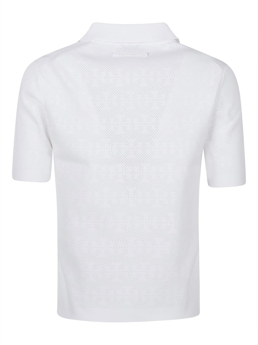 Tory Burch White Cotton Perforated Polo Shirt