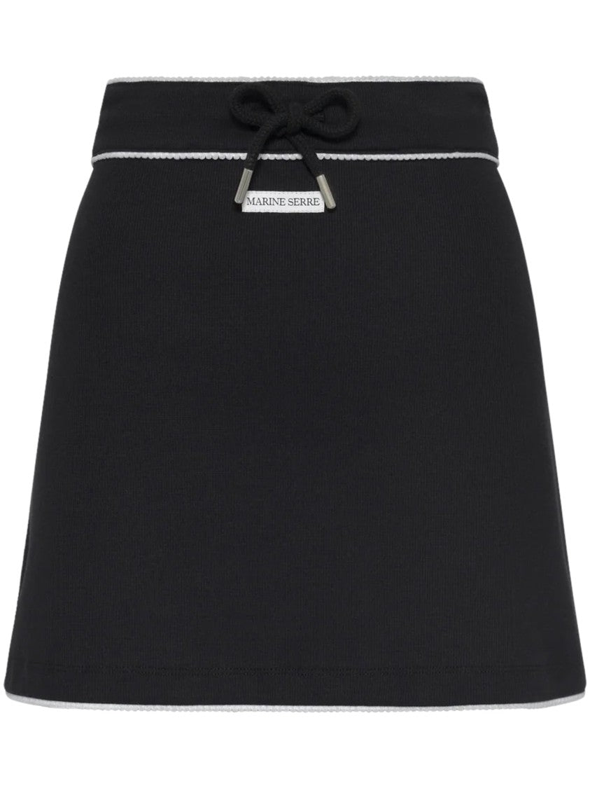 Marine Serre Fitted Black Mini Skirt With Drawstring Waist