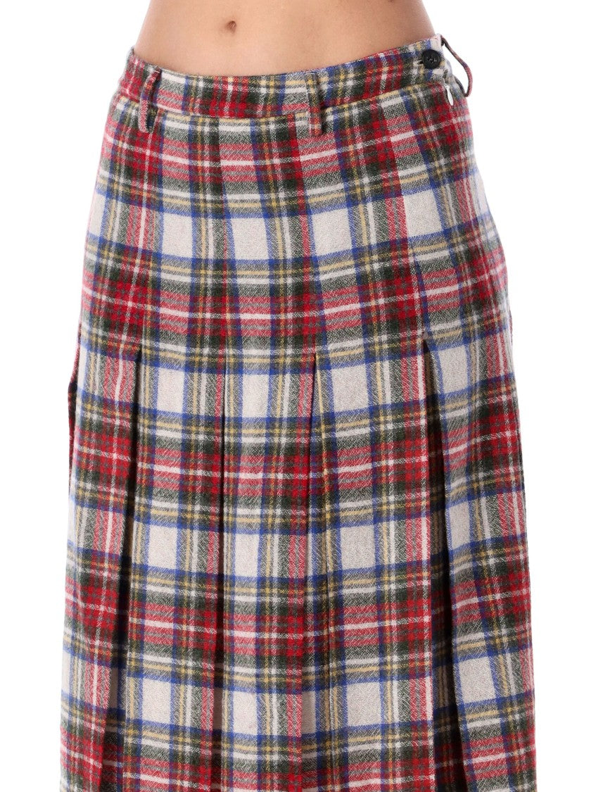 Mm6 By Maison Margiela Pleated Midi Skirt With Multicolor Tartan Pattern