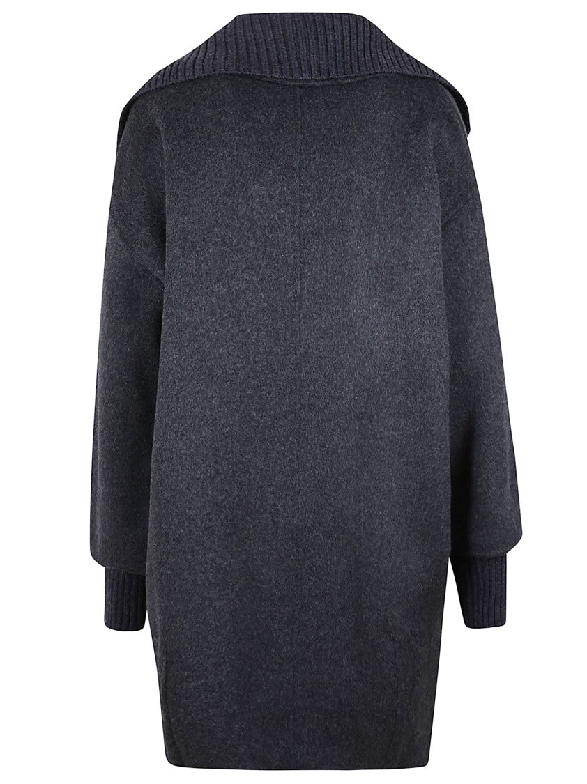 P.A.R.O.S.H. Anthracite Double-Breasted Wool Coat With Removable Collar And Cuffs