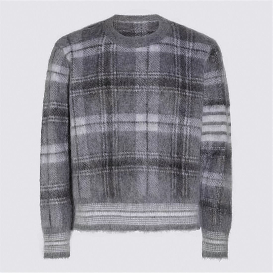 Thom Browne Plaid Knit Sweater With Fuzzy Texture And Cropped Hem