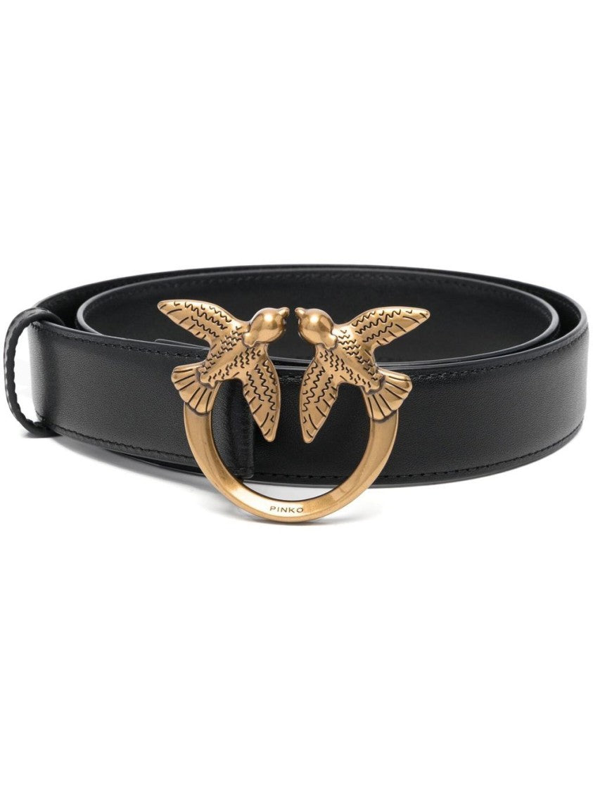 Pinko Black Calf Leather Logo Belt
