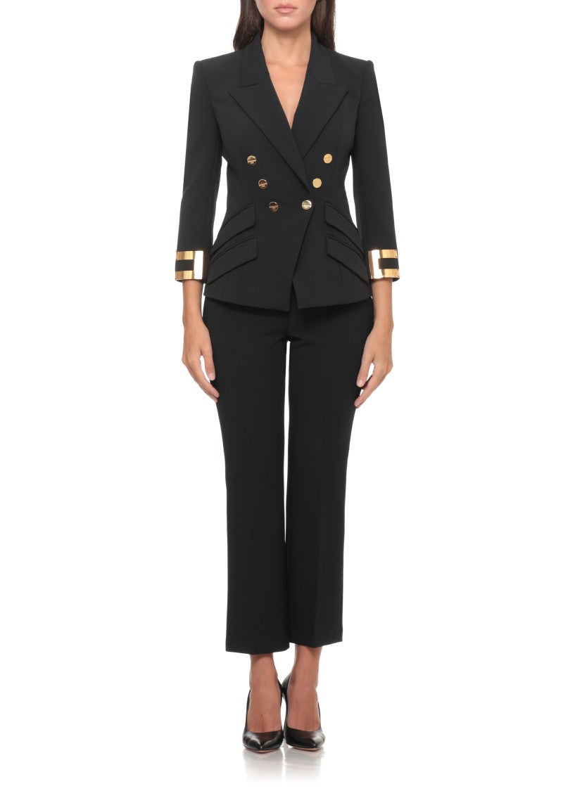 Elisabetta Franchi Double-Breasted Black Jacket With Peak Lapel And Gold Accents