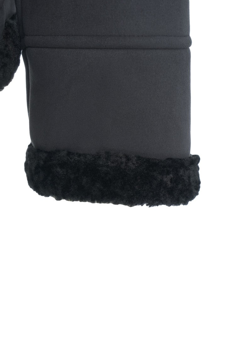 Herno Black Suede Jacket With Shearling Lining And Integrated Hood