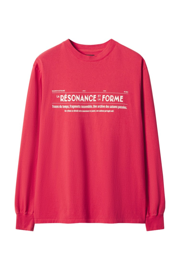 Maison Kitsuné Faded Red Graphic Ribbed Crew Neck Long-Sleeve T-Shirt