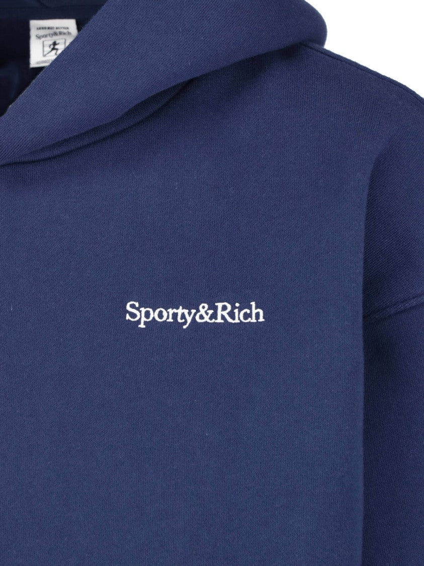 Sporty And Rich Deep Blue Cropped Cotton-Blend Hoodie