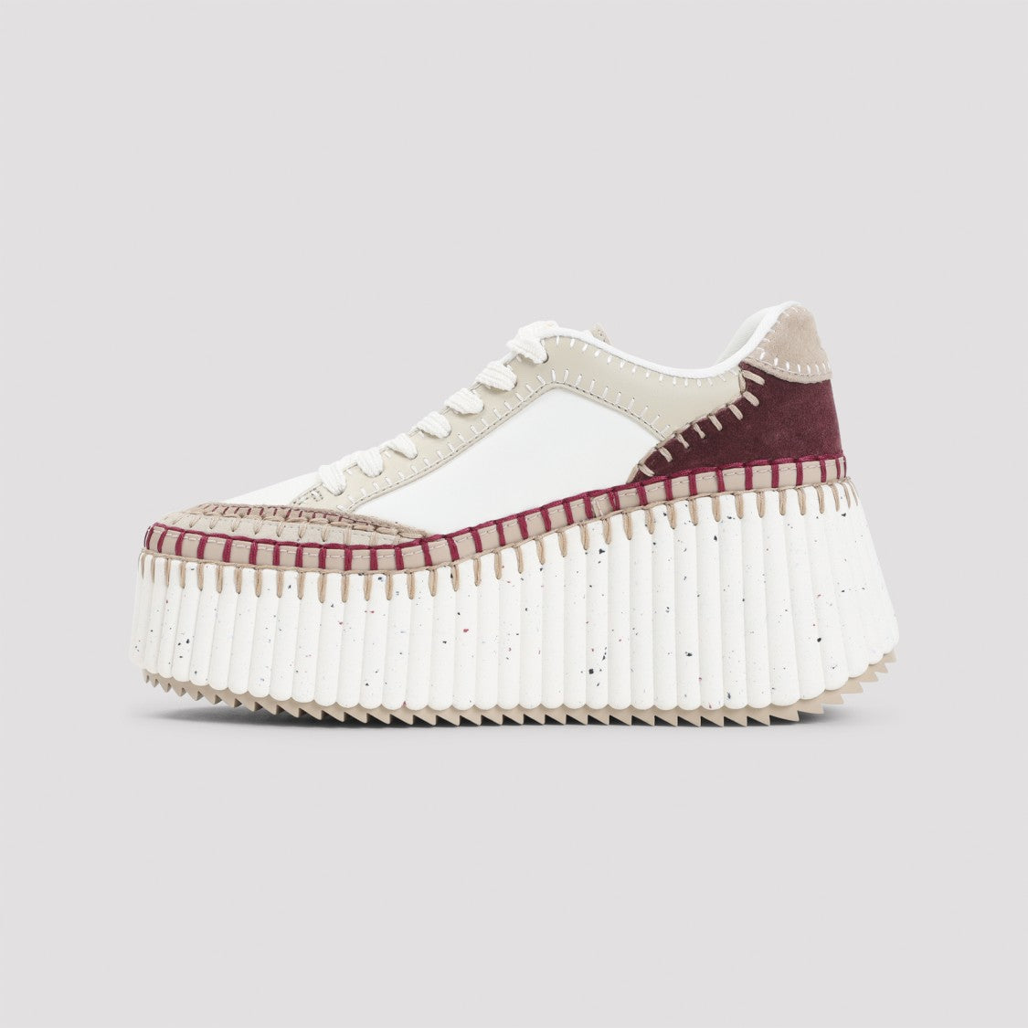 Chloé White Platform Sneakers With Textured Upper