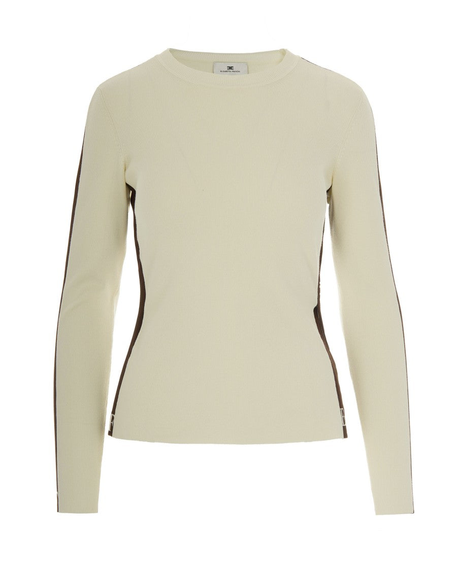 Elisabetta Franchi Milk/Coffee Viscose Sweater With Glossy Bands