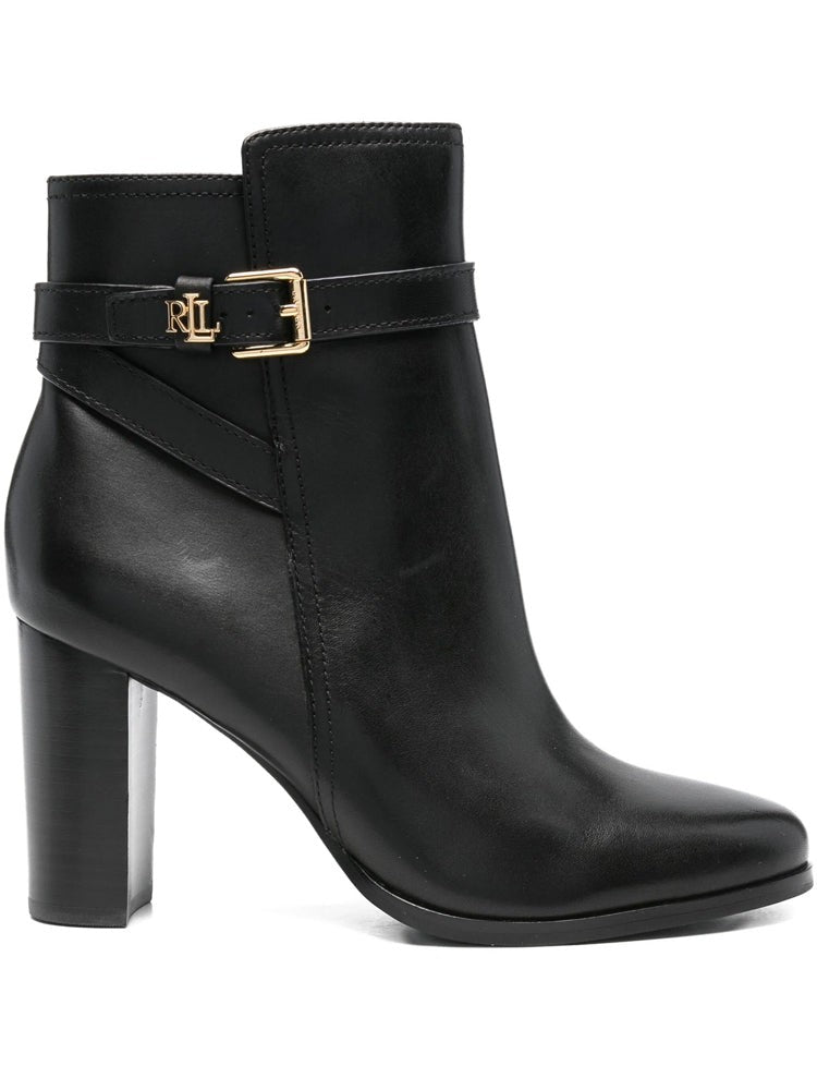 Lauren Ralph Lauren Black Decorative Strap Leather Ankle Boots