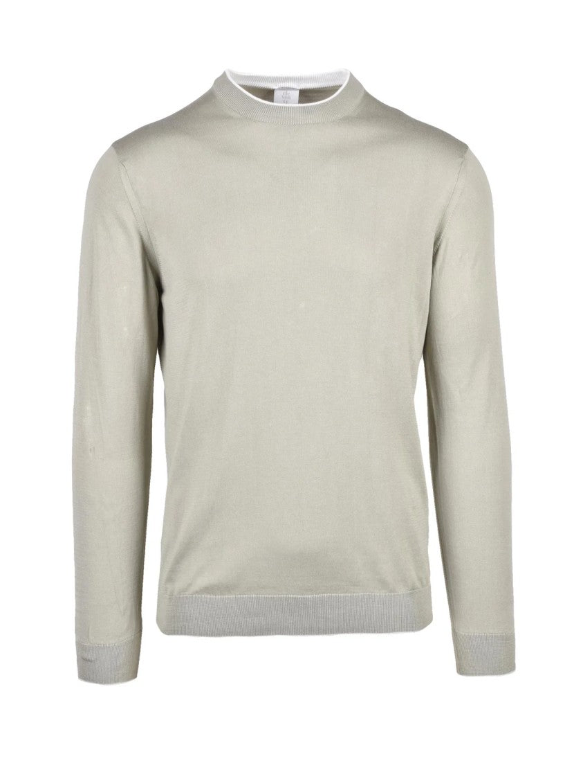 Eleventy Sage Green Men Cotton Crew Neck Sweater