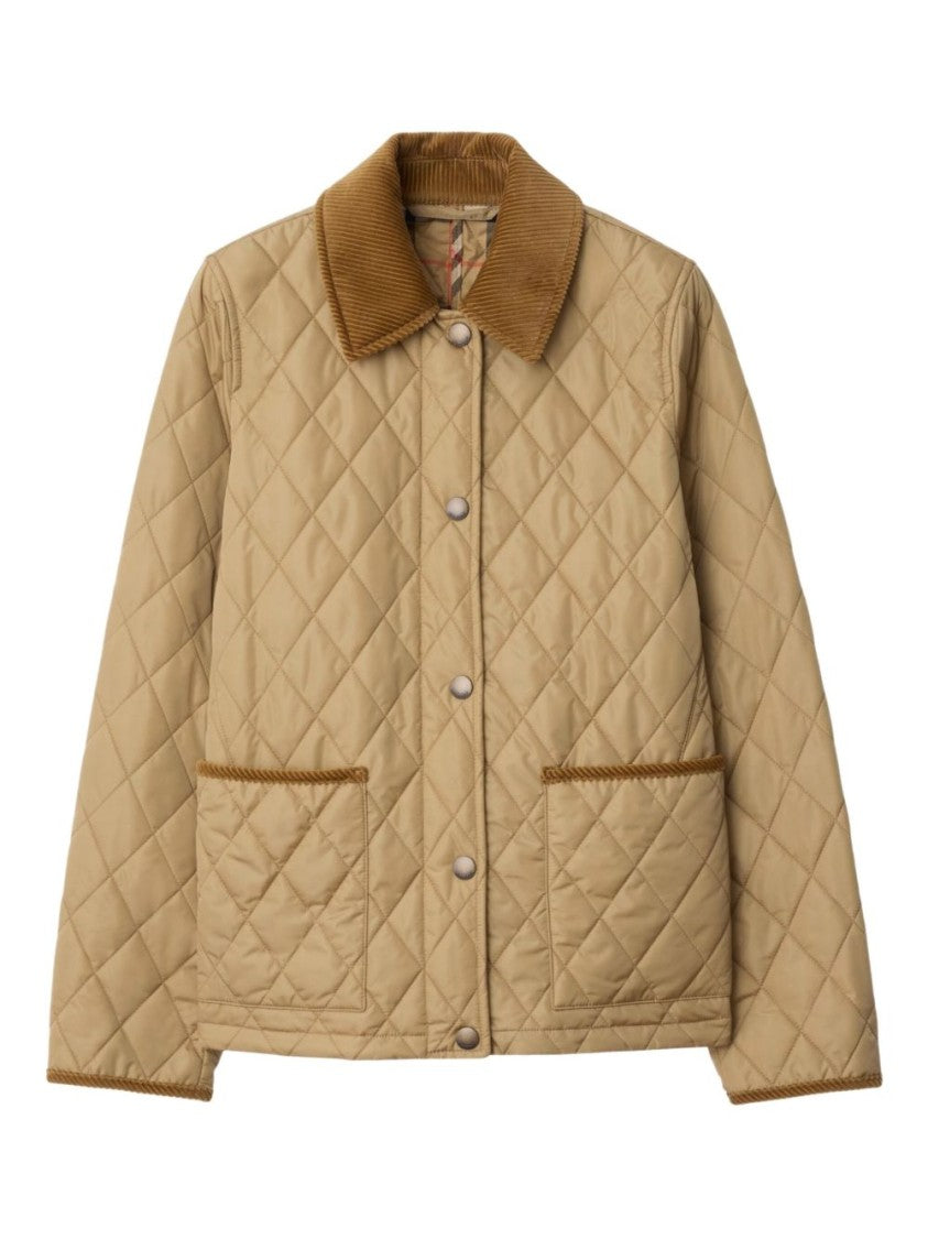 Burberry Quilted Jacket With Corduroy Collar And Diamond Pattern
